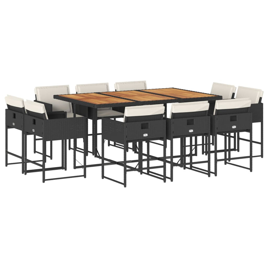 11-delige Tuinset met kussens poly rattan zwart