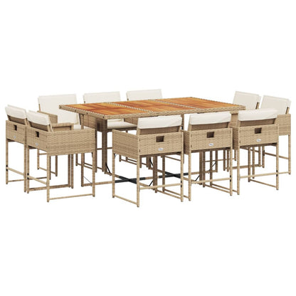 11-delige Tuinset met kussens poly rattan beige