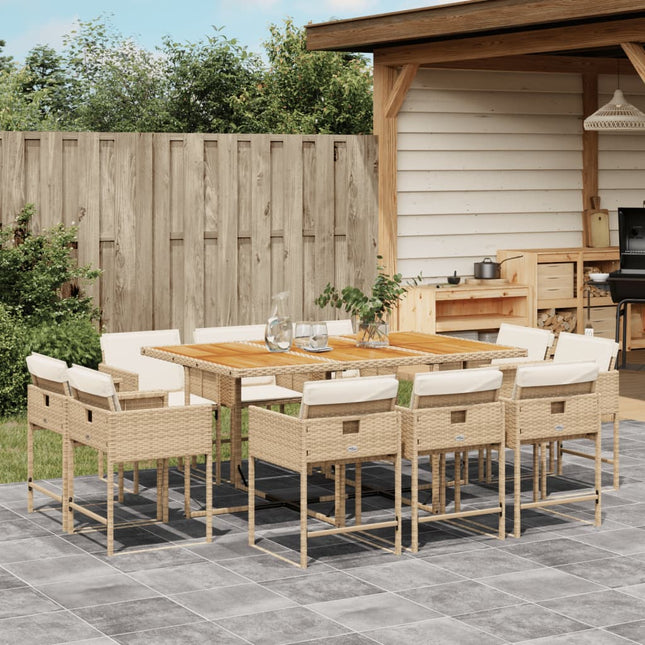 11-delige Tuinset met kussens poly rattan beige