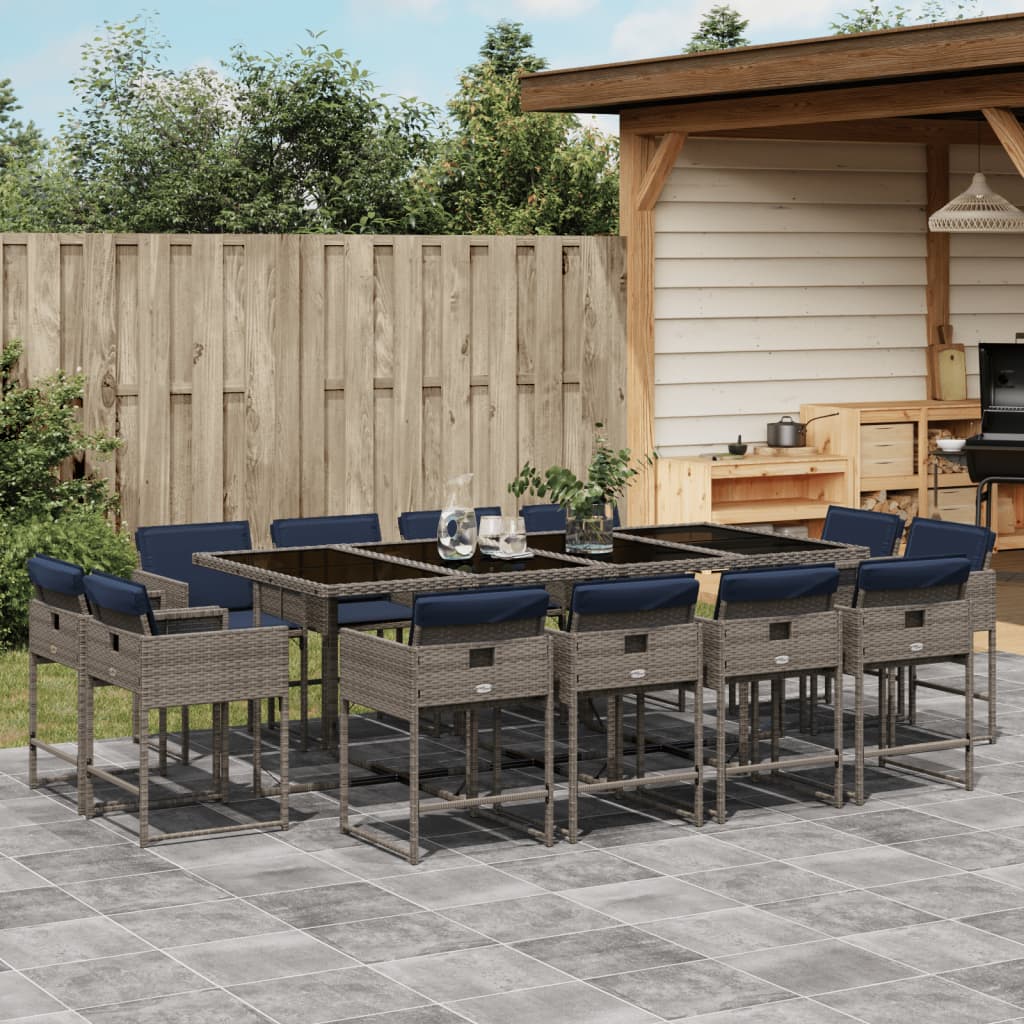 13-delige tuinset met kussens, grijs polyrotan