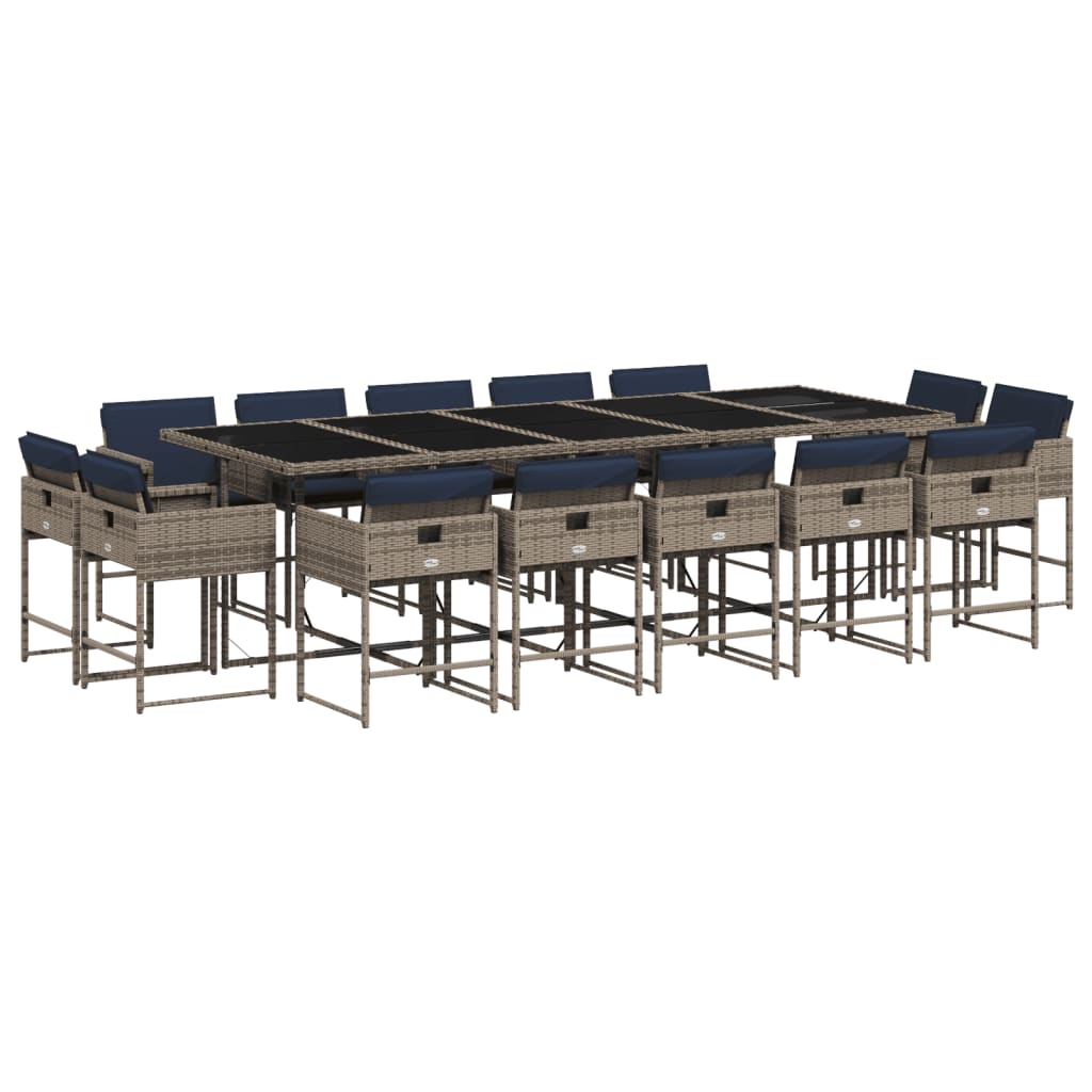 15-delige tuinset met kussens, grijs polyrotan