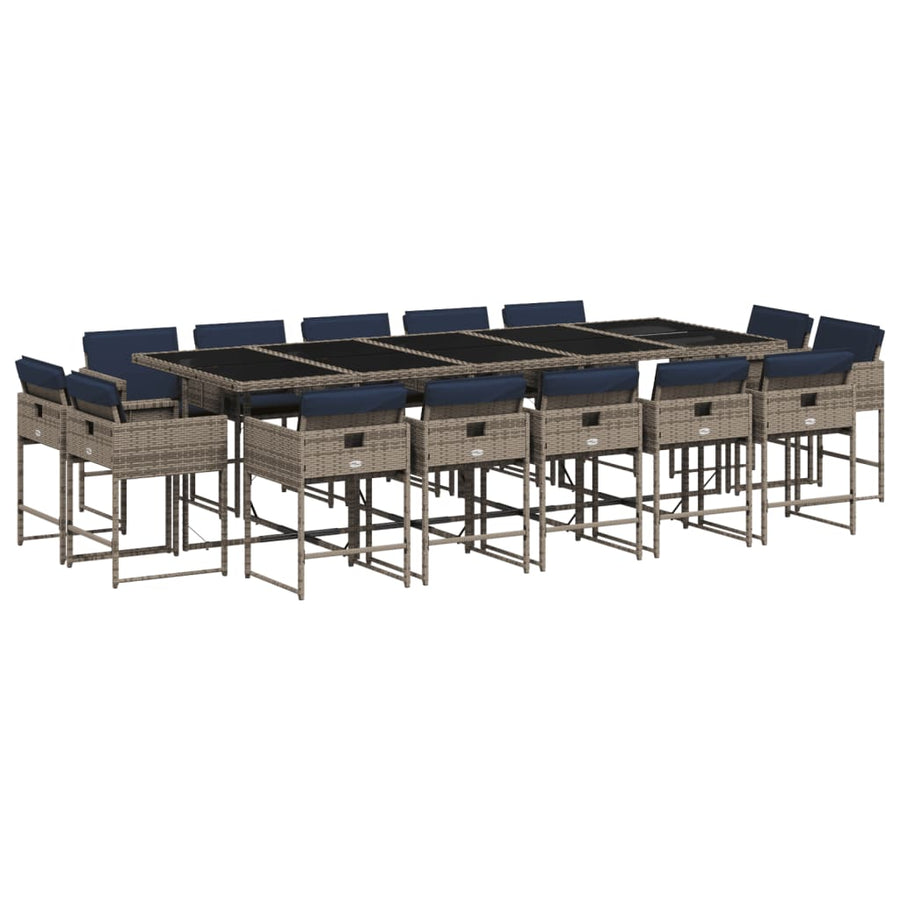 15-delige tuinset met kussens, grijs polyrotan