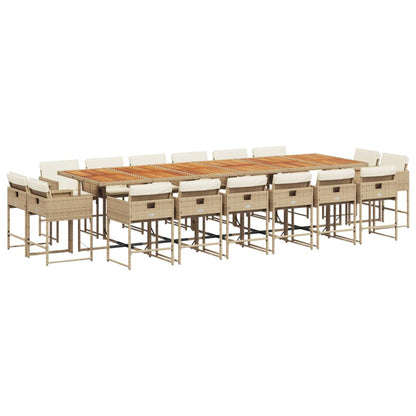 17-delige Tuinset met kussens poly rattan beige