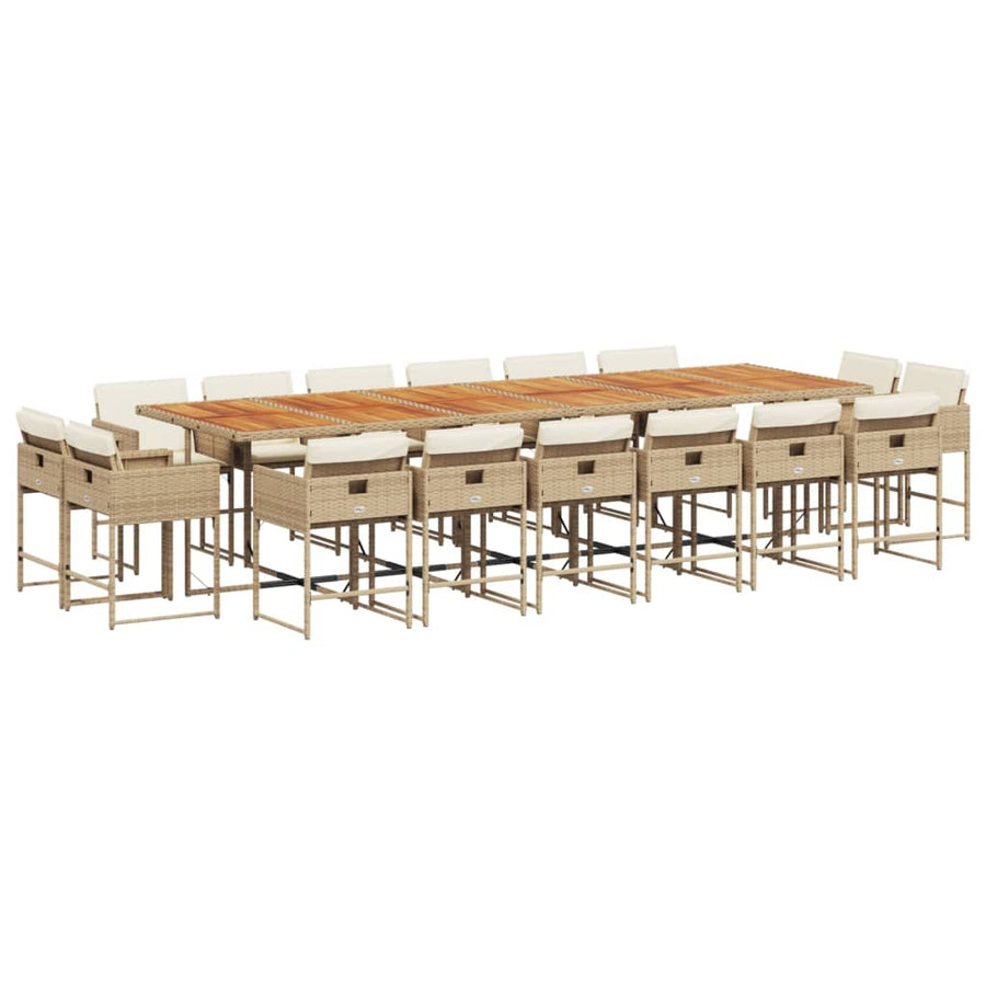 17-delige Tuinset met kussens poly rattan beige