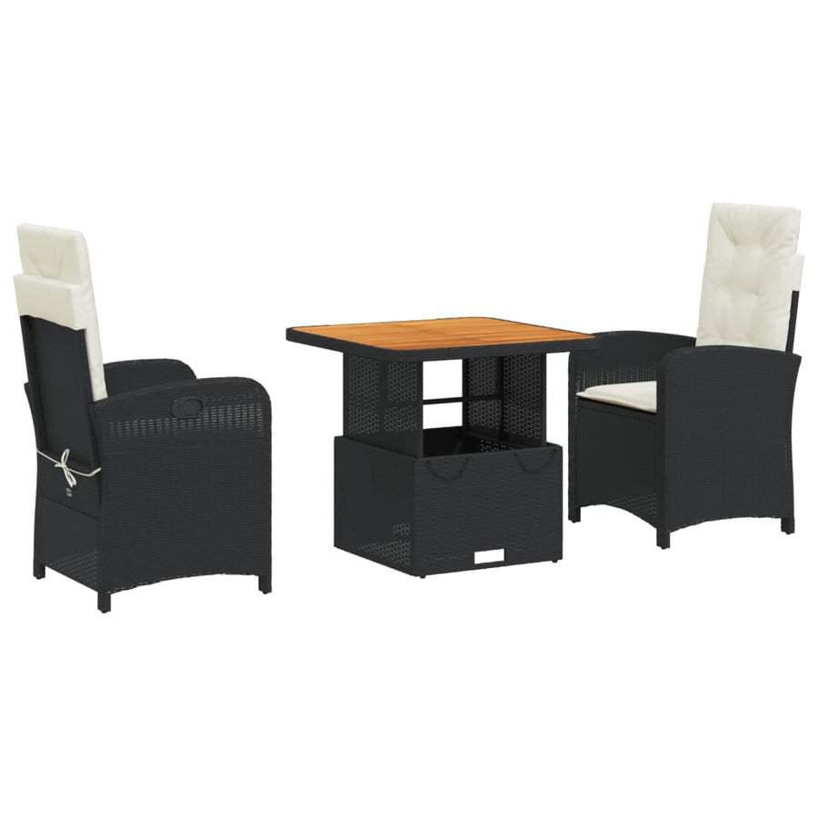 3-Delige Tuinset Met Kussens Poly Rattan Zwart