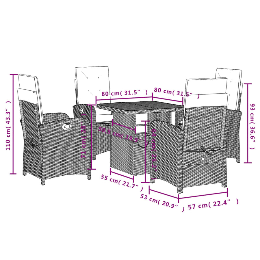 5-Delige Tuinset Met Kussens Poly Rattan Zwart