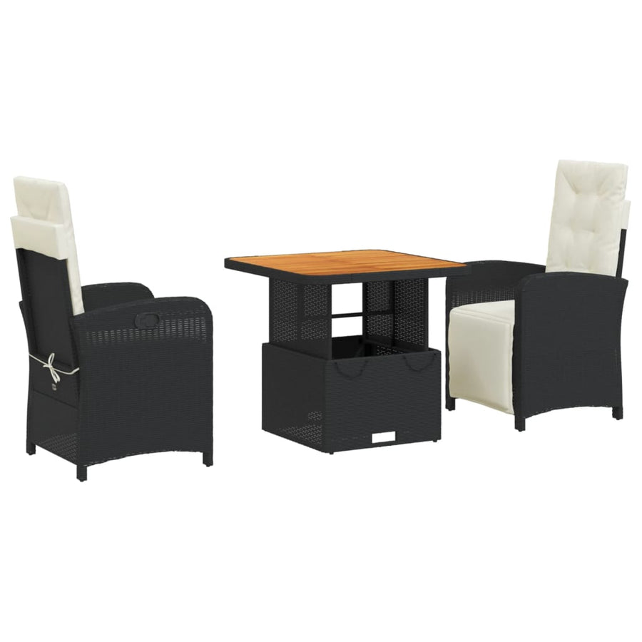 3-Delige Tuinset Met Kussens Poly Rattan Zwart