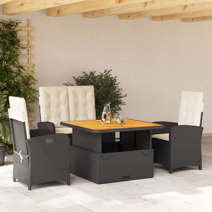 4-Delige Tuinset Met Kussens Poly Rattan Zwart