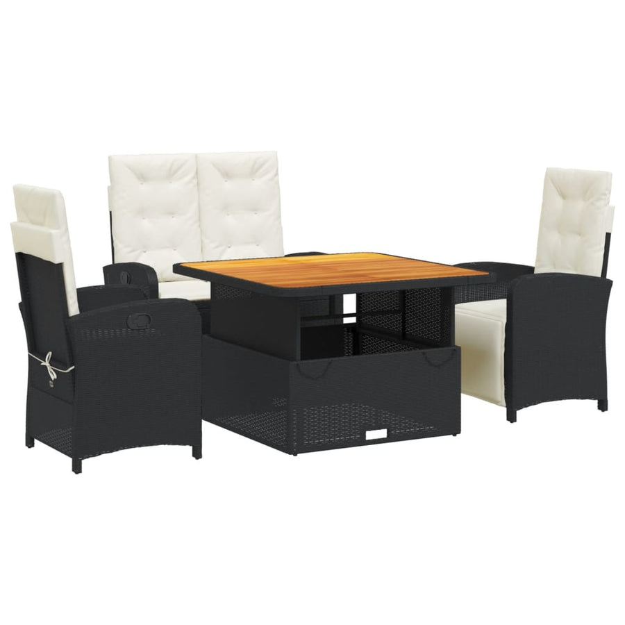 4-Delige Tuinset Met Kussens Poly Rattan Zwart