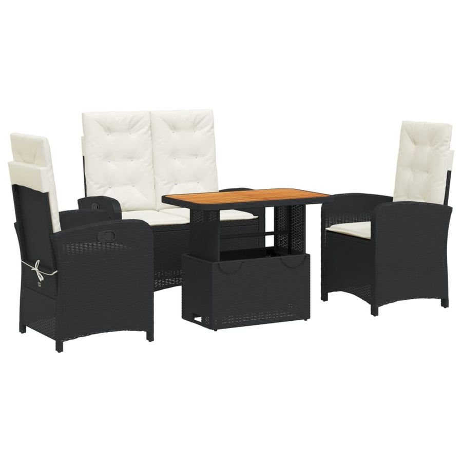 4-Delige Tuinset Met Kussens Poly Rattan Zwart