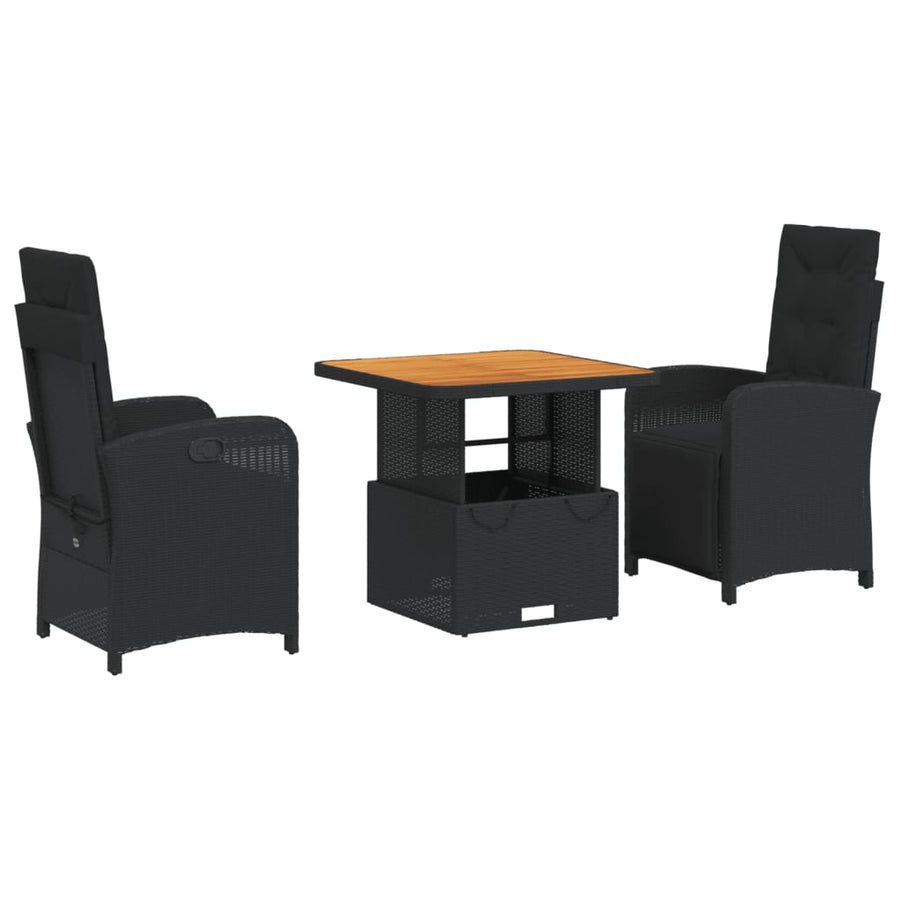 3-Delige Tuinset Met Kussens Poly Rattan Zwart