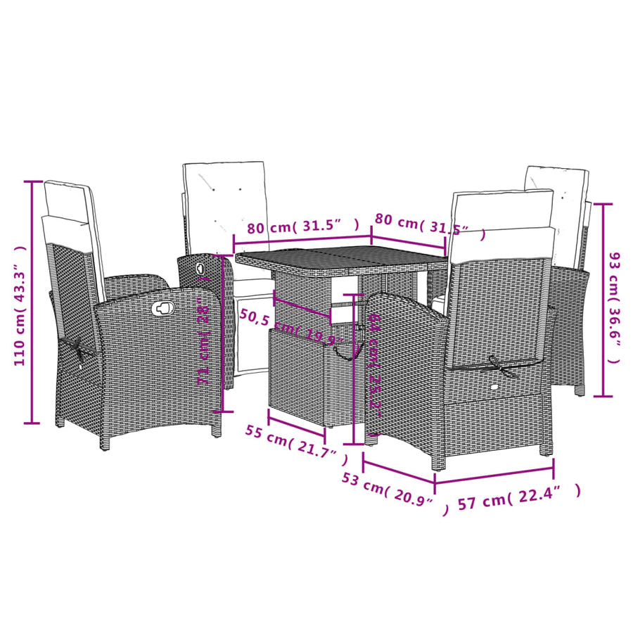 5-Delige Tuinset Met Kussens Poly Rattan Zwart