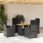 5-piece Garden Set with Cushions, Poly Rattan, Black