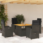 Tuinset 5-delig poly rattan zwart met kussens