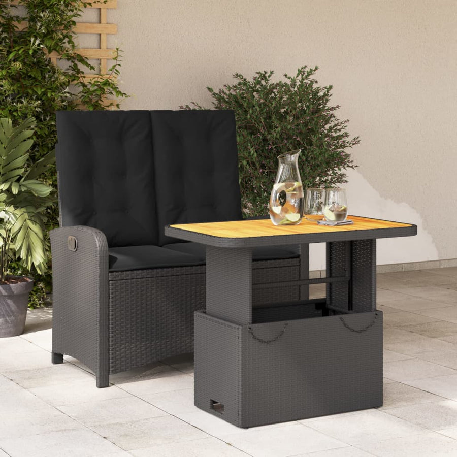 2-Delige Tuinset Met Kussens Poly Rattan Zwart