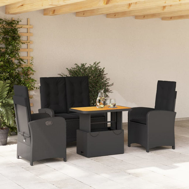 4-Delige Tuinset Met Kussens Poly Rattan Zwart