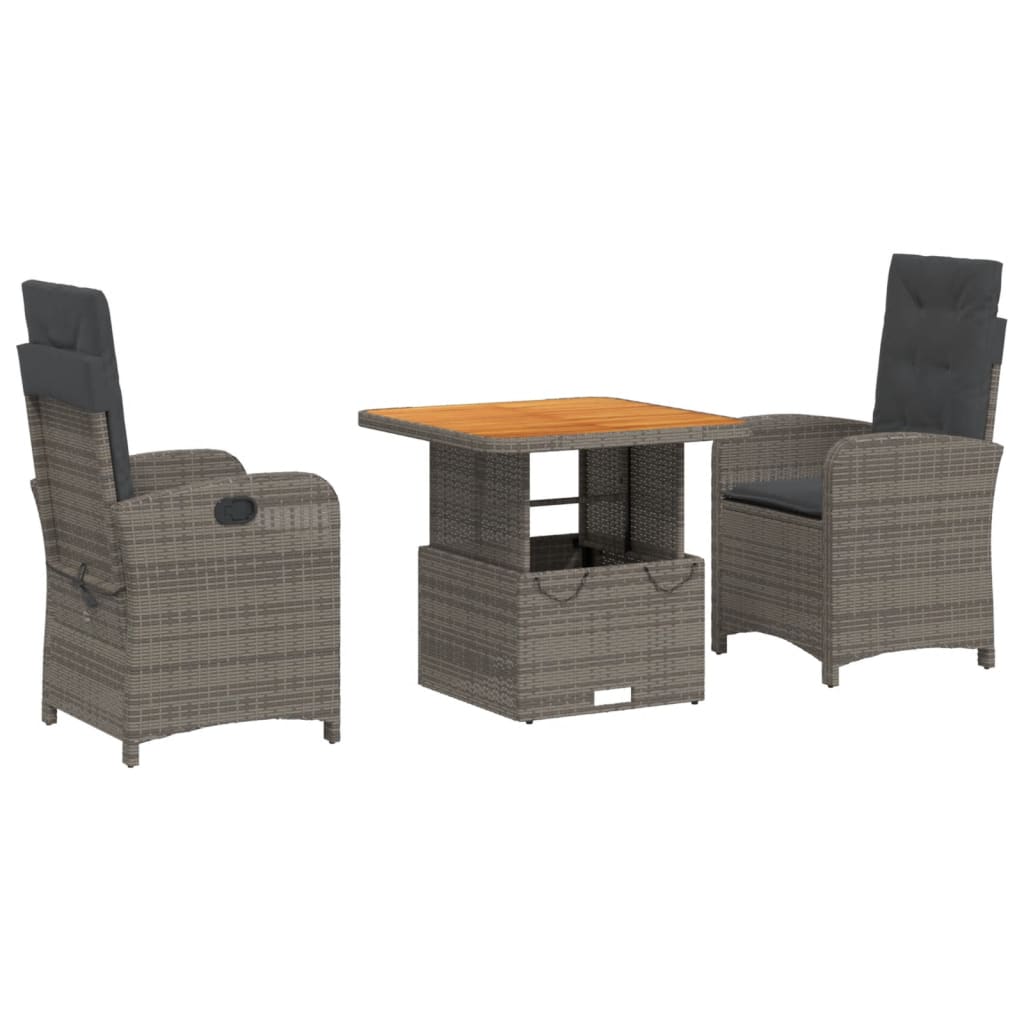 3-Delige Tuinset Met Kussens Poly Rattan Grijs