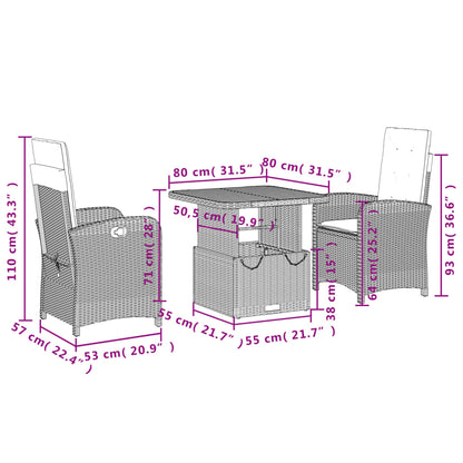 3-Delige Tuinset Met Kussens Poly Rattan Grijs