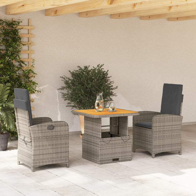 3-Delige Tuinset Met Kussens Poly Rattan Grijs