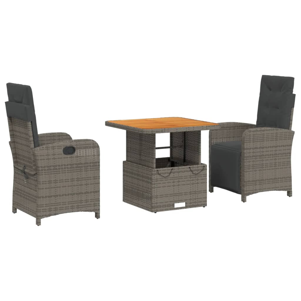 3-Delige Tuinset Met Kussens Poly Rattan Grijs