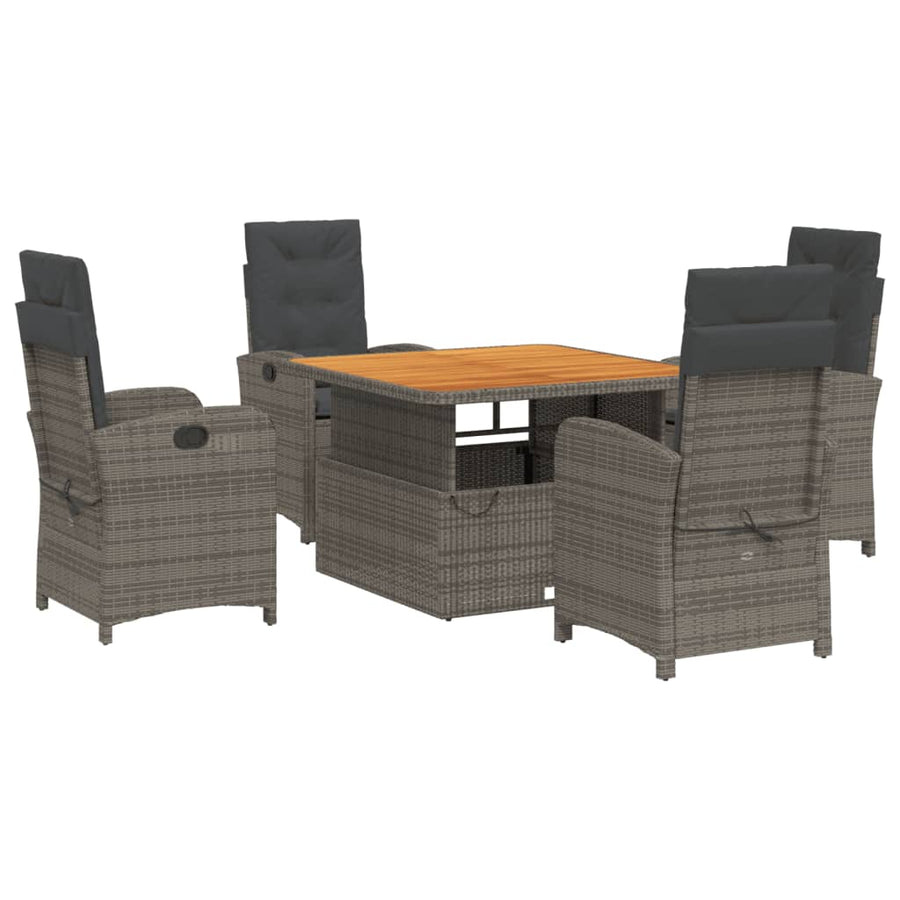 5-Delige Tuinset Met Kussens Poly Rattan Grijs