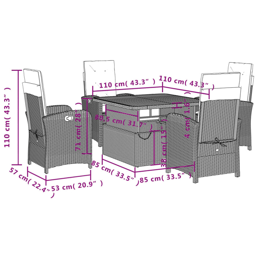 5-Delige Tuinset Met Kussens Poly Rattan Grijs