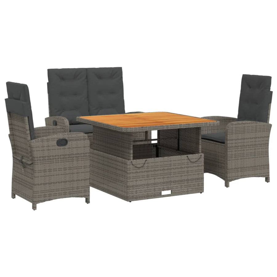 4-Delige Tuinset Met Kussens Poly Rattan Grijs