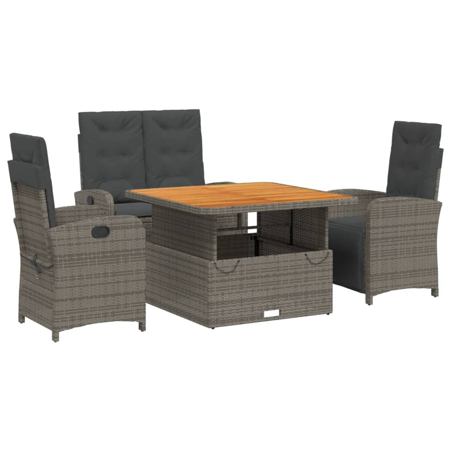 4-Delige Tuinset Met Kussens Poly Rattan Grijs