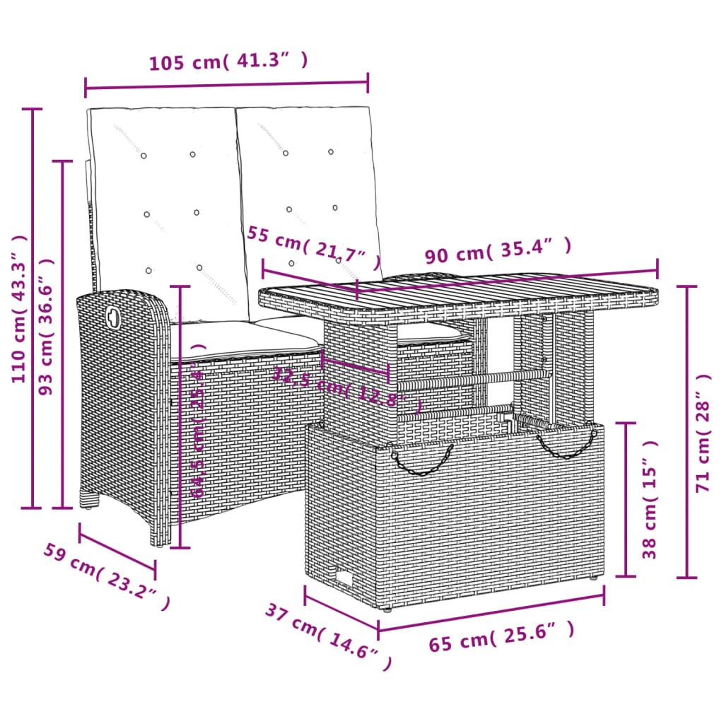 2-Delige Tuinset Met Kussens Poly Rattan Grijs