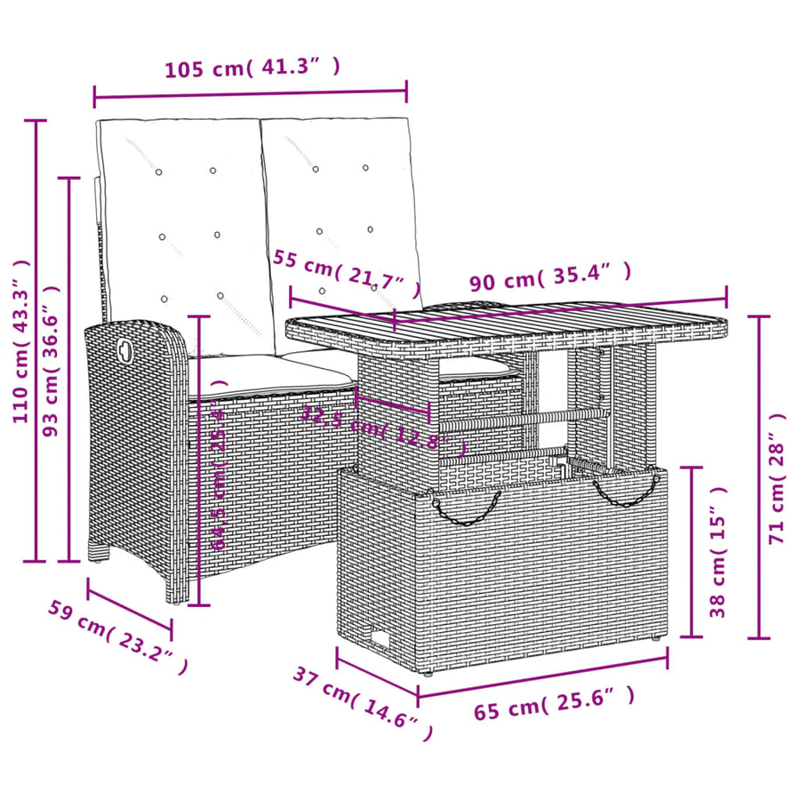 2-Delige Tuinset Met Kussens Poly Rattan Grijs
