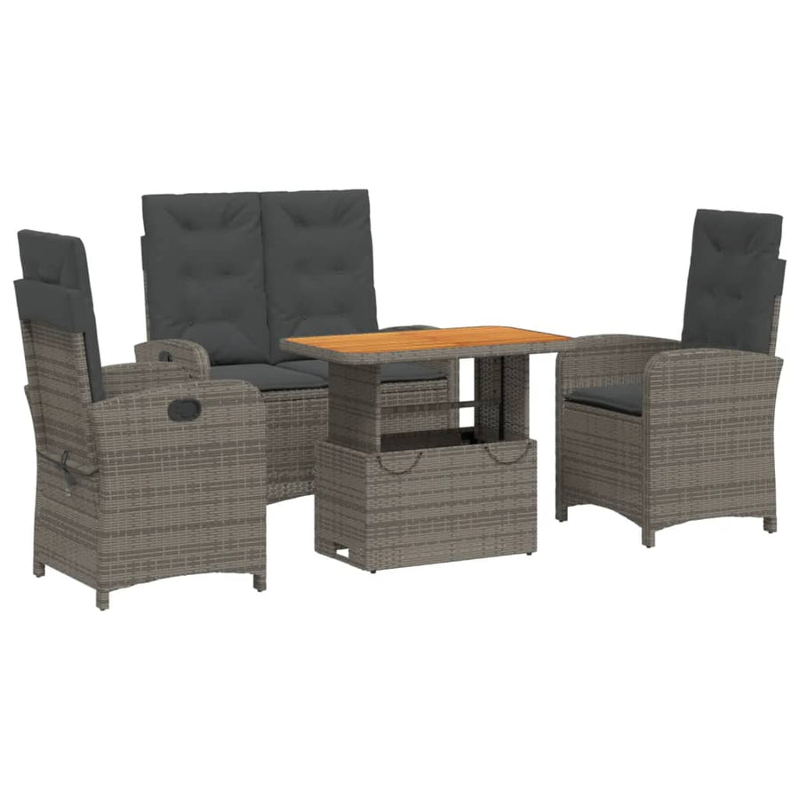 4-Delige Tuinset Met Kussens Poly Rattan Grijs