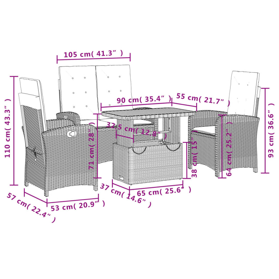 4-Delige Tuinset Met Kussens Poly Rattan Grijs