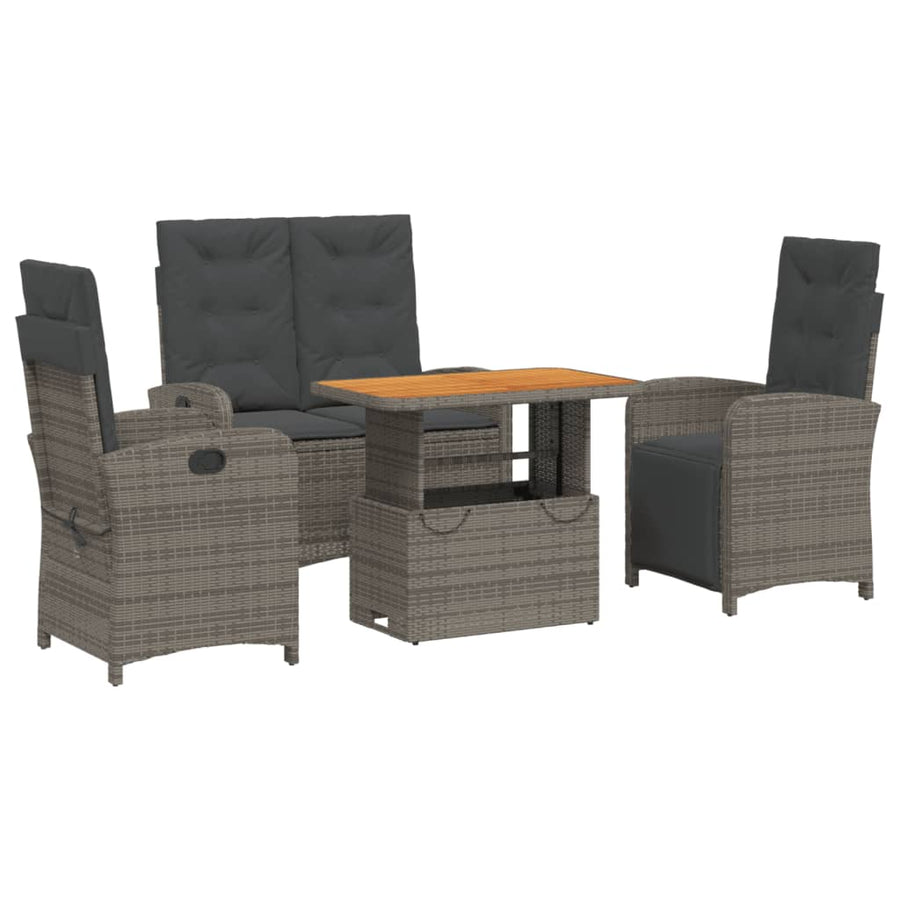 4-Delige Tuinset Met Kussens Poly Rattan Grijs