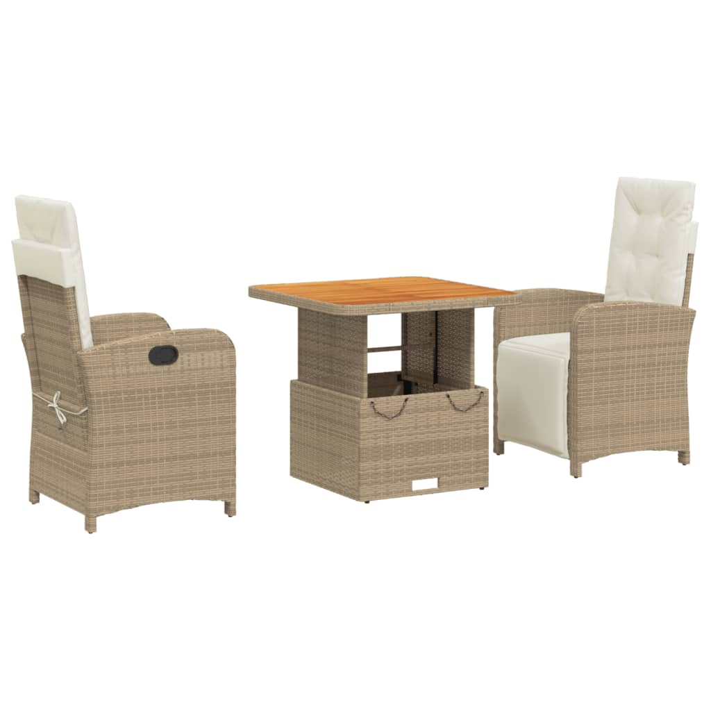 3-Delige Tuinset Met Kussens Poly Rattan Beige