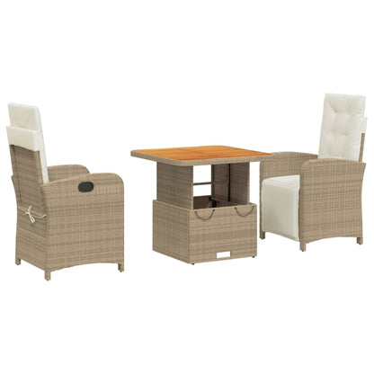 3-Delige Tuinset Met Kussens Poly Rattan Beige