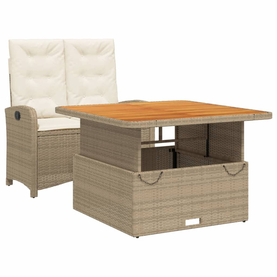 2-Delige Tuinset Met Kussens Poly Rattan Beige