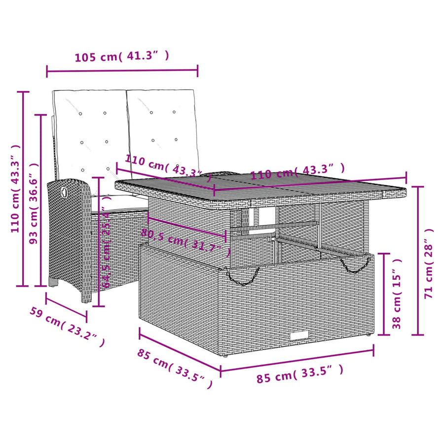 2-Delige Tuinset Met Kussens Poly Rattan Beige