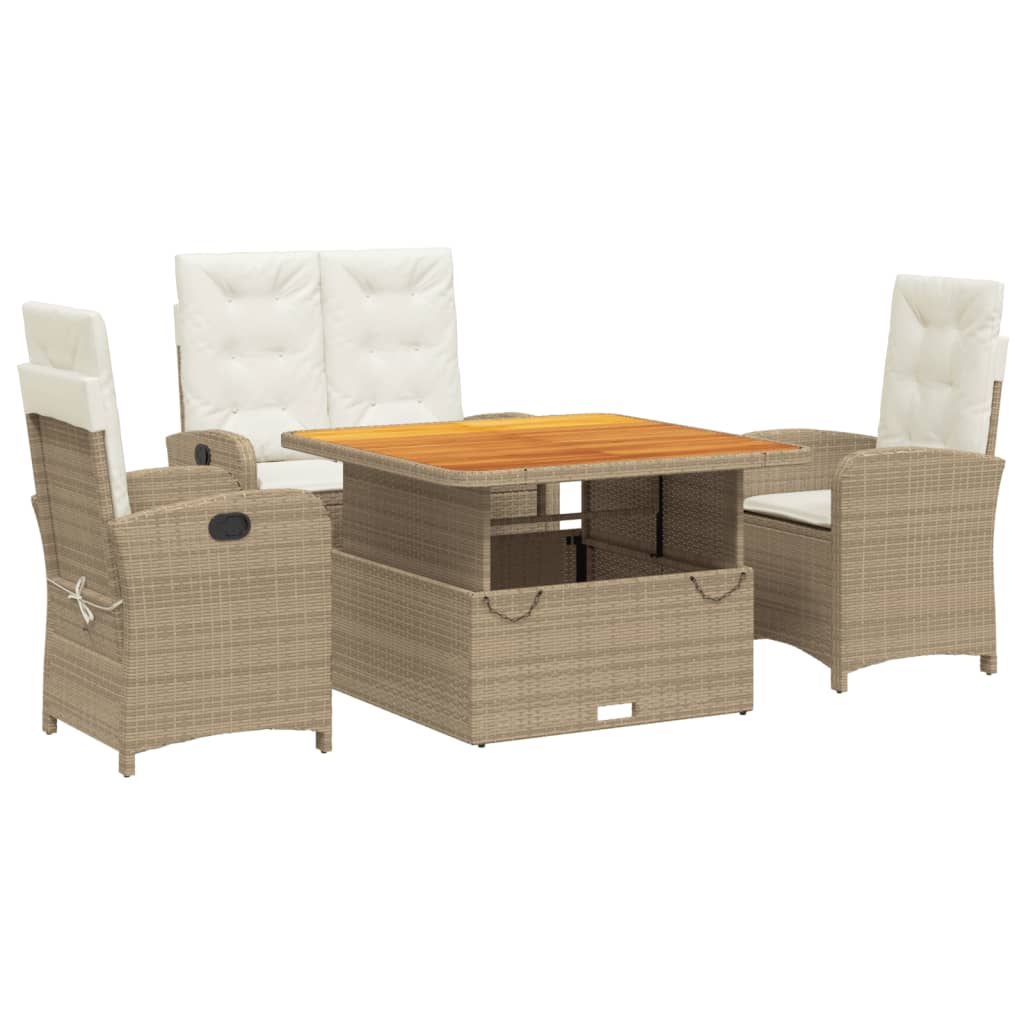 4-Delige Tuinset Met Kussens Poly Rattan Beige