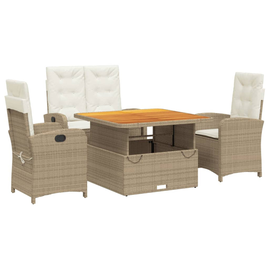4-Delige Tuinset Met Kussens Poly Rattan Beige