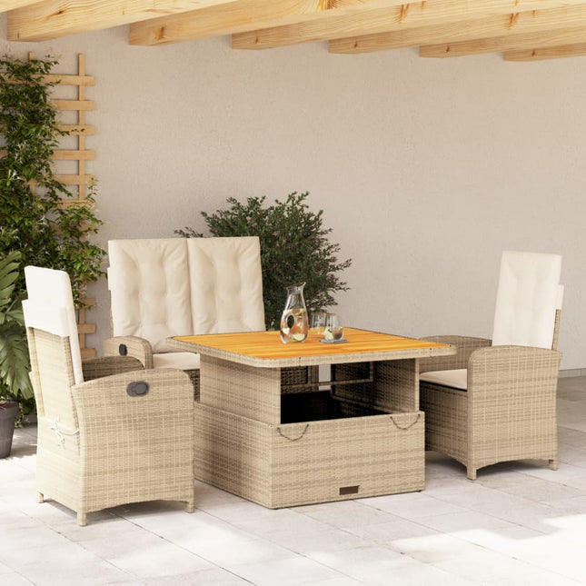 4-Delige Tuinset Met Kussens Poly Rattan Beige