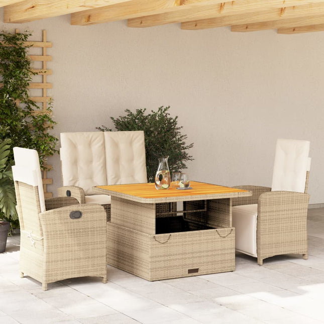 4-Delige Tuinset Met Kussens Poly Rattan Beige