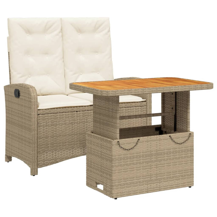 2-Delige Tuinset Met Kussens Poly Rattan Beige