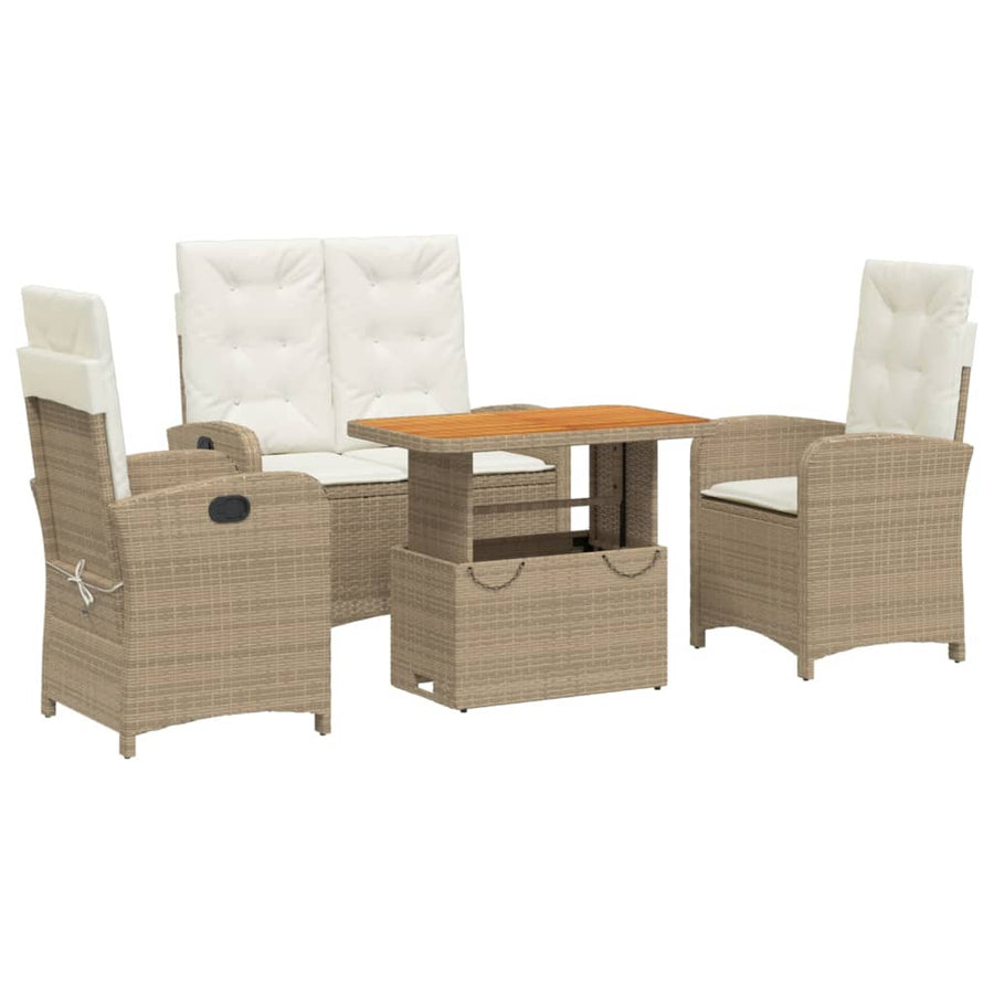 4-Delige Tuinset Met Kussens Poly Rattan Beige