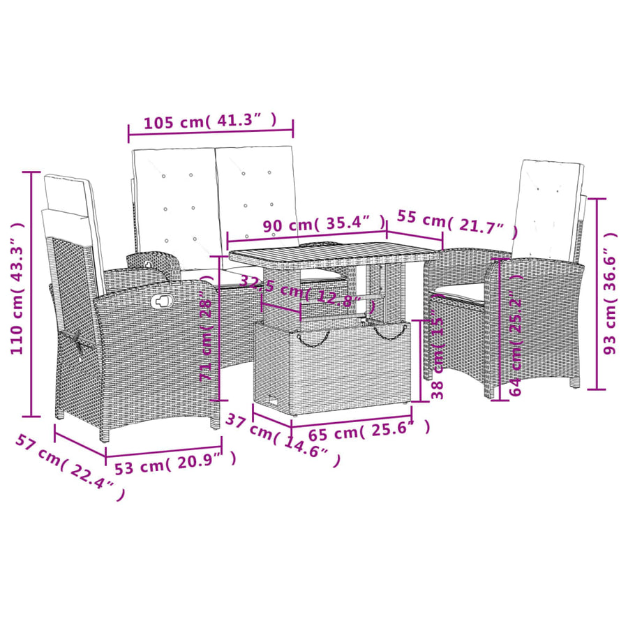 4-Delige Tuinset Met Kussens Poly Rattan Beige