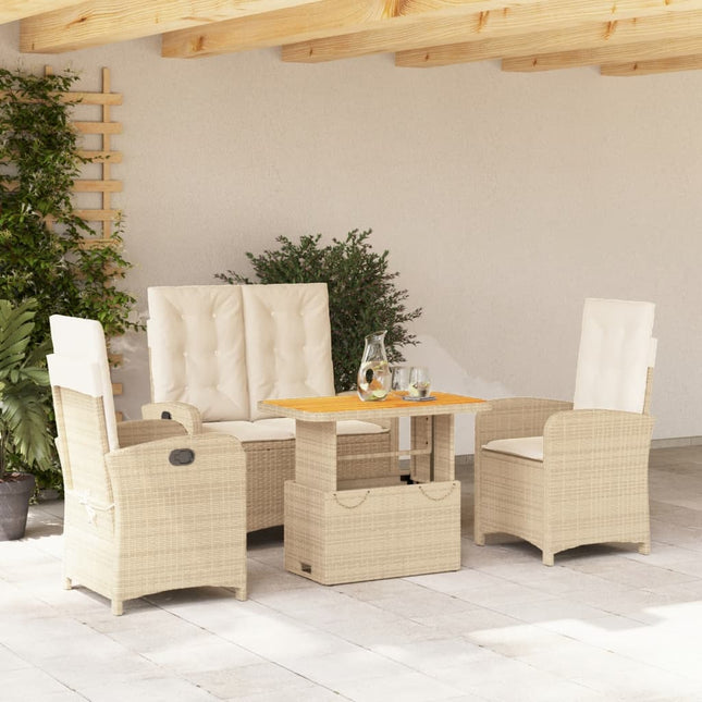 4-Delige Tuinset Met Kussens Poly Rattan Beige