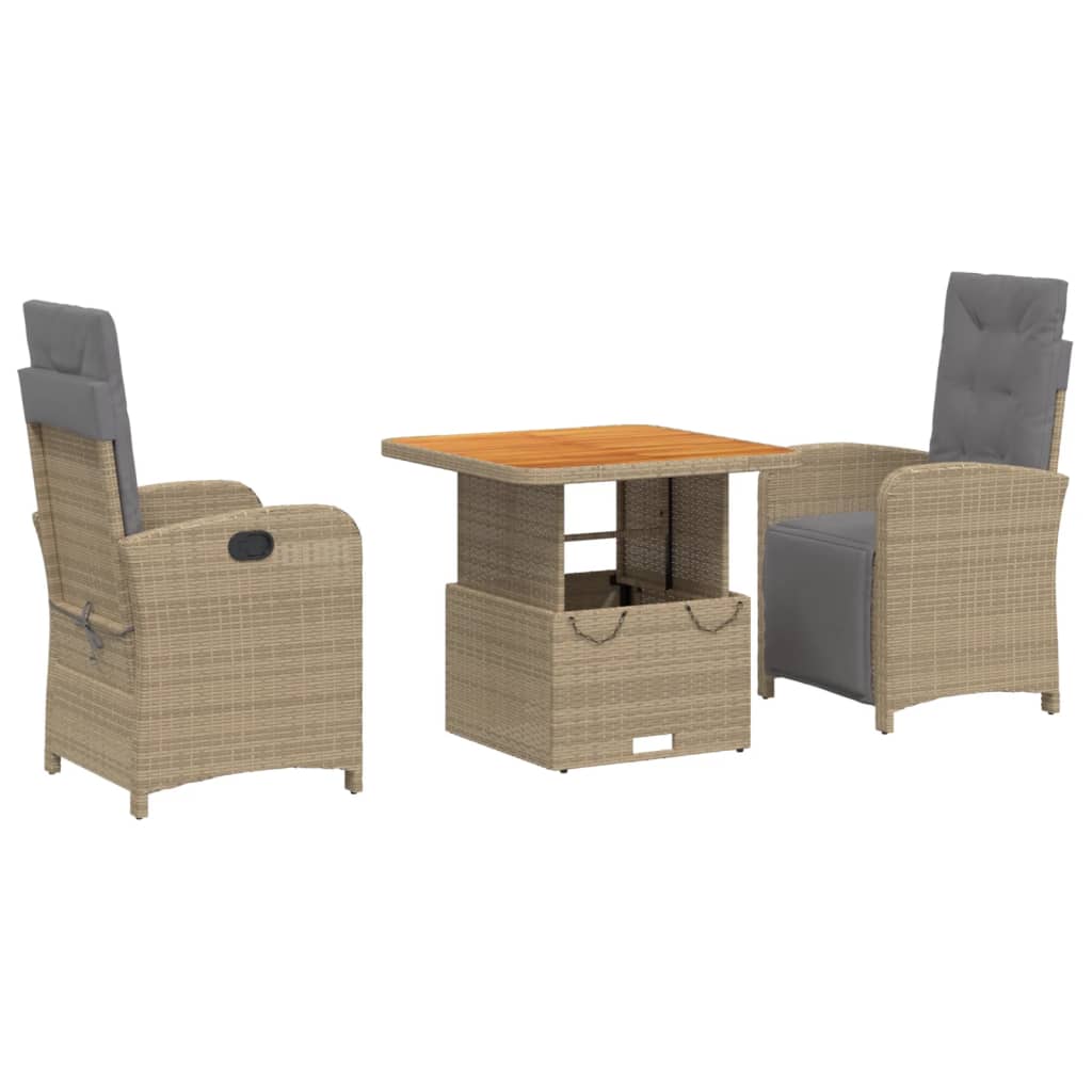 3-Delige Tuinset Met Kussens Poly Rattan Beige