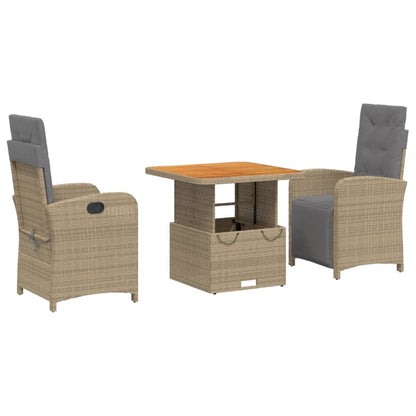 3-Delige Tuinset Met Kussens Poly Rattan Beige