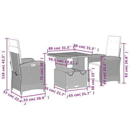 3-Delige Tuinset Met Kussens Poly Rattan Beige
