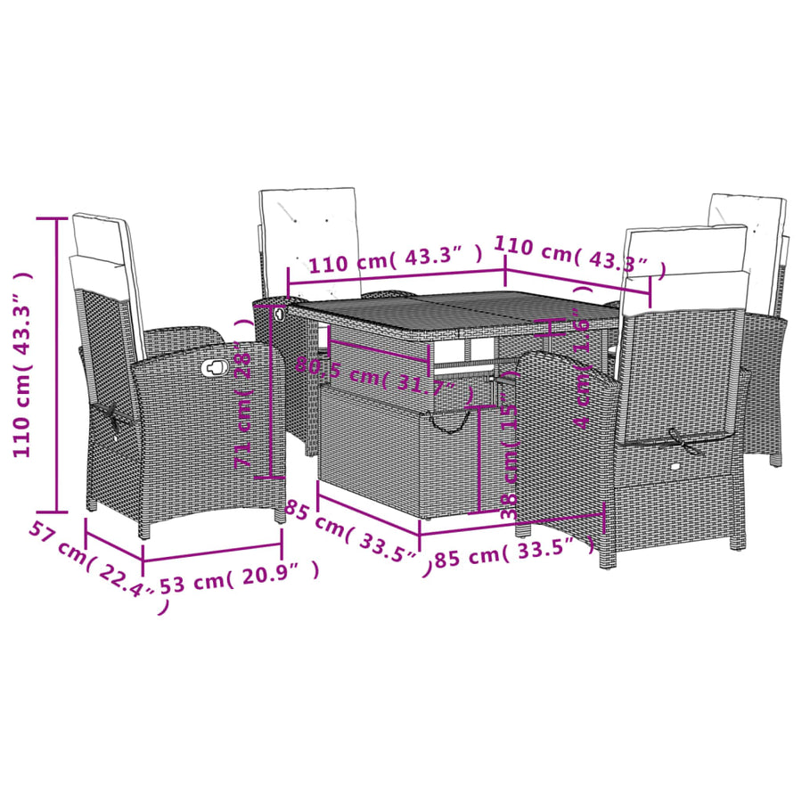 5-Delige Tuinset Met Kussens Poly Rattan Beige