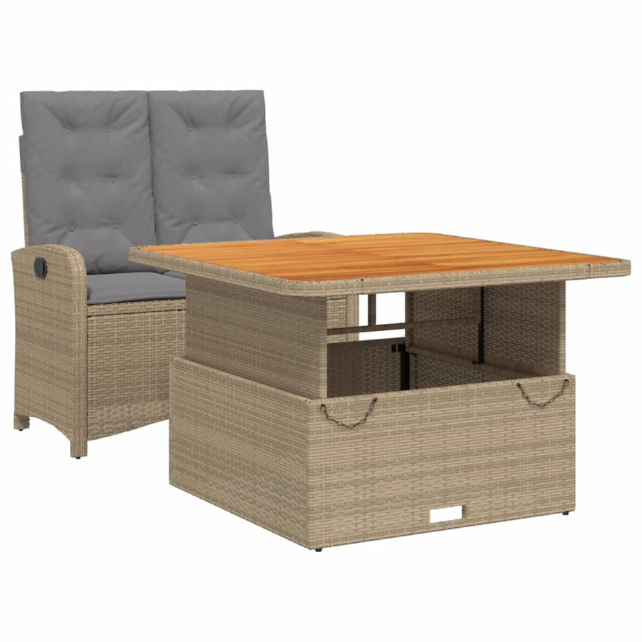 2-Delige Tuinset Met Kussens Poly Rattan Beige